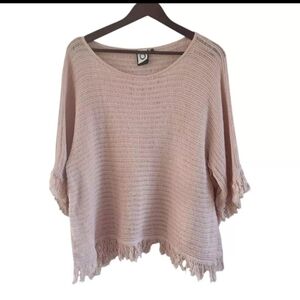 Anthropologie Akemi + Kin Frenchie Fringe Poncho Pink Womens Size XS